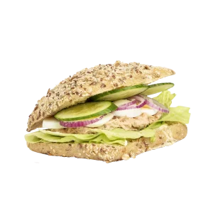 Sandwich m. tun, æg og rødløg
